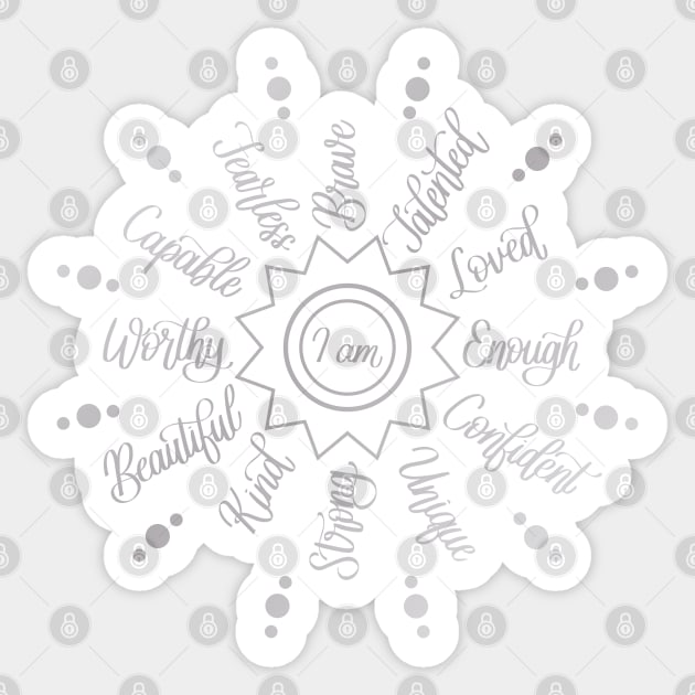 I am Positive Self Love Affirmations in Silver Gradient Sticker by Kelly Gigi